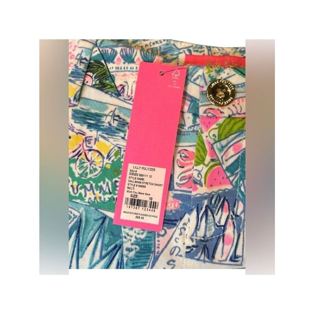 Lilly Pulitzer Callahan Stretch Shorts 10 Wish You Were Here 5” Travel Postcard - Picture 7 of 12